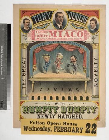 Tony Denier's Alfred the great Miaco clown pantomimist and emperor of the stilts : with Humpty Dumpty newly hatched