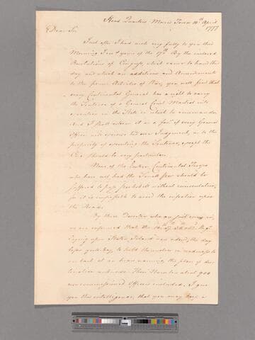 Letter from George Washington, headquarters Morristown, to Brigadier General Alexander McDougall