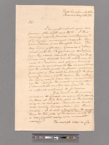 Letter from George Washington, headquarters Middlebrook, to Major General Alexander McDougall