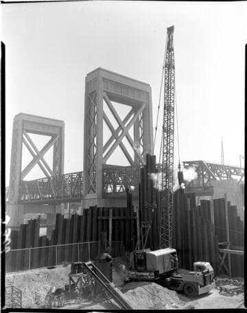 Sea wall construction near cable crossing at Long Beach Harbor