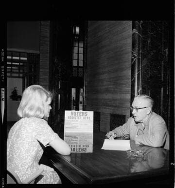 Voter registration desk at the Edison General Office