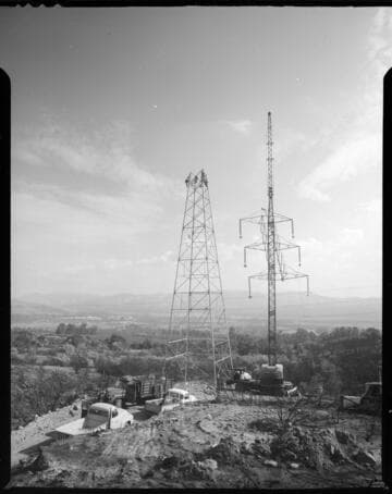Construction of double-circuit transmission tower at substation near Santa Paula