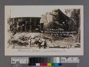 Water Tank, Los Angeles, exploded during earthquake Mar 10, 1933, 64th & Alameda