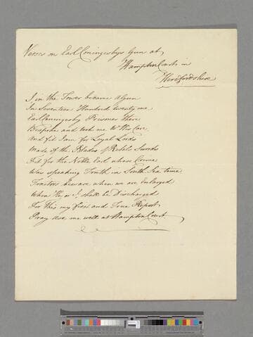 [Unknown author]. Verses on Earl Coningesby's Gun at Hampton Court in Herefordshire: [a poem of 12 lines]