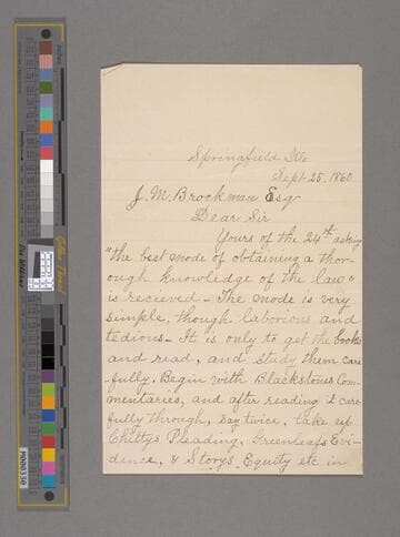 Abraham Lincoln, Springfield, Illinois, letter to John M. Brockman