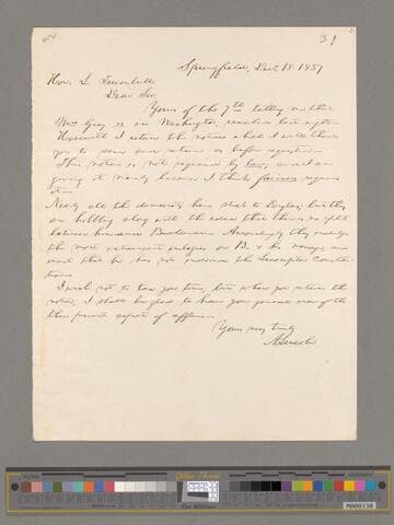 Abraham Lincoln, Springfield, Illinois, letter to Lyman Trumbull