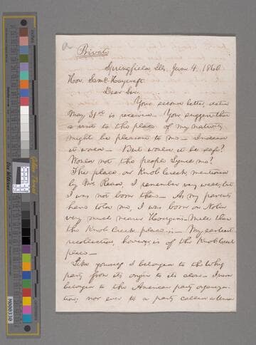 Abraham Lincoln, Springfield, Illinois, letter to Samuel Haycraft