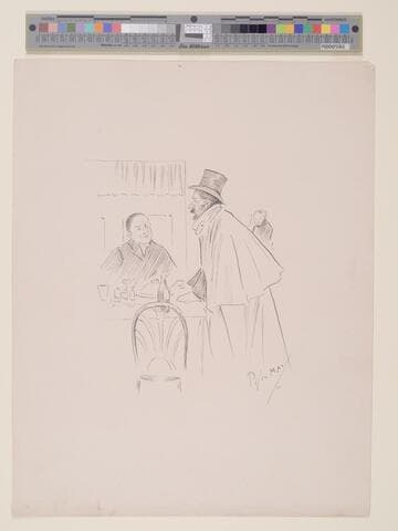 Man in Top Hat and Cape with Two Other Figures