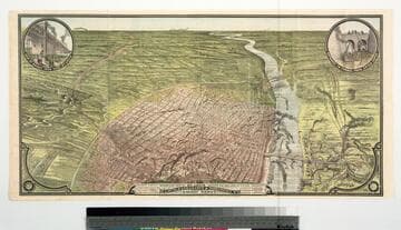 Birds eye view of St. Louis showing the new line of St. Louis, Kansas City & Northern RY. Running into the Union Depot