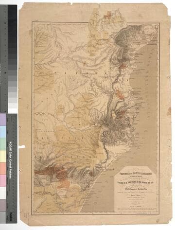 Mappa da Provincia de Santa Catharina do Imperio do Brasil com as partes adjacentes das Provicncias do Parana e de São Pedro do Rio Grande do Sul / traçado e desenhado por Woldemar Schultz e completado com os novos trabalhos feitos pelo mesmo e seu companheiro o Barão O Byrn durante as excursões que fizeram nos annos 1859 e 1860