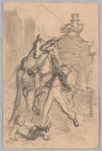 Boy Stopping Coach Horses from Trampling a Child