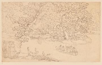 Boating Party Near an Island in a River