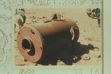 Boiler of the Keystone Driller which had been used for the testing in Glen Canyon for the dredge operation of the Hoskaninni Company and was taken to Hanksville