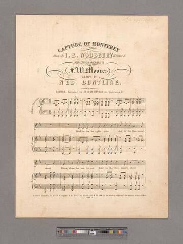Capture of Monterey [sic] / music by I. B. Woodbury written & respectfully inscribed to F. W. Moores (U. S. Navy) by Ned Buntline