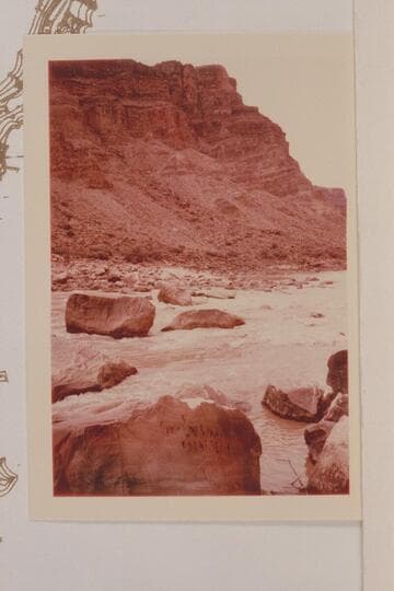 The rock which trapped the Best Expedition Boat No. 1.  Mile 204 1/2 in Mile Lone Rapid