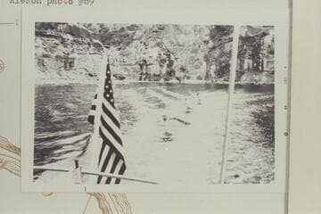 The three Nevills sadirons and Aleson's outboard being towed from Emory [sic] Falls