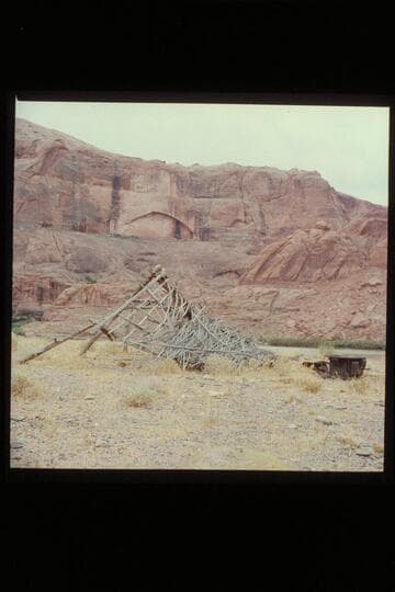 Remains of shelter, Mile 108, left bank; Glen Canyon
