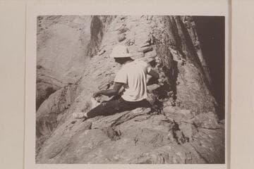 Norm Nevills measuring the Gregory Bridge in the side canyon of Escalante Canyon