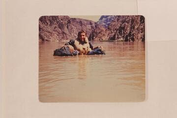 Bill Beer floating on his dunnage bags