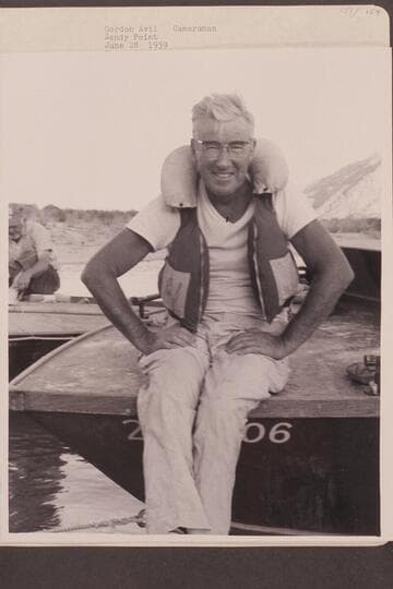 Gordon Avil.  Cameraman.  Sandy Point.  Avil completed a traverse of the Grand Canyon in 1959, June