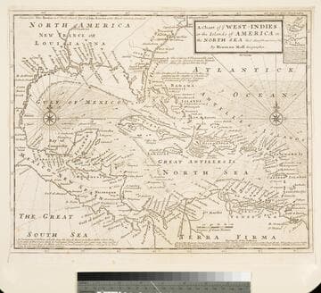 Chart of the West Indies or the Islands of America in the North Sea &c. Being the Present Seat of War. by Herman Moll Geographer