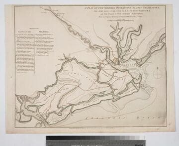Plan of the Military Operations against Charlestown, the Army being commanded by L. G. Sir Henry Clinton K. B. and the Fleet by Vice Admiral Arbuthnot, From an Original Drawing sent by an Officer in the Army