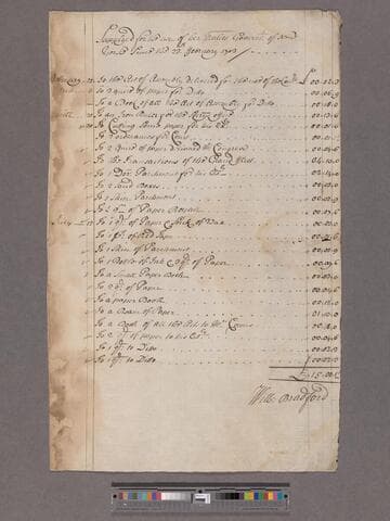 Bradford, William. To Edward, Viscount Cornbury and the Council of New York : [Account of materials supplied for the use of the Government of New York]