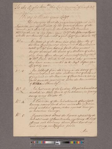 Quary, Robert. To the Lords of Trade : [A list of papers showing the "dangers that the proprietary Colonies in America are exposed to."]