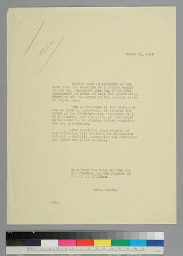 EPH describes a test exposure of the 200-inch telescope