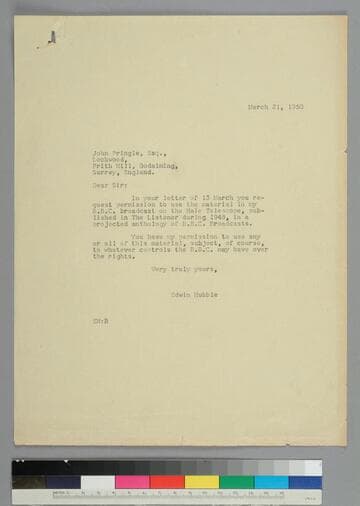 EPH writes to John Pringle