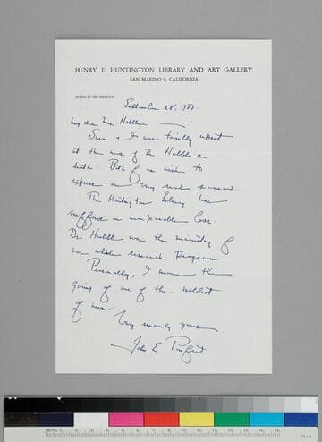 John Pomfret, director of the Huntington Library and Art Gallery, writes to GBH