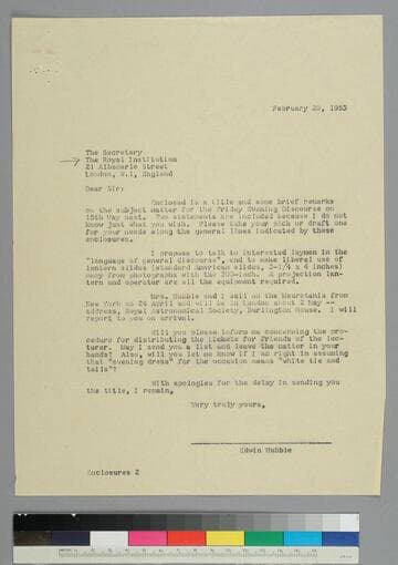 EPH writes to the Secretary of the Royal Institution