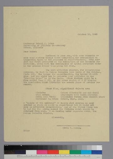 EPH writes to Robert Baker of the University of Illinois Observatory