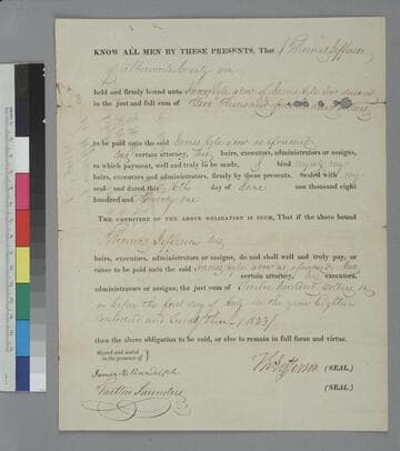 Thomas Jefferson, Albemarle County, bond to James Lyle