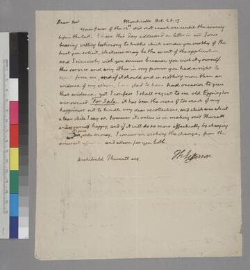 Thomas Jefferson, Monticello, letter to Archibald Thweatt