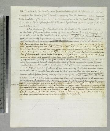 Thomas Jefferson notes on the 12th amendment to the Constitution and supplementary acts