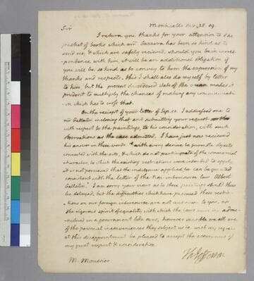 Thomas Jefferson, Monticello, letter to J.B. Moussier