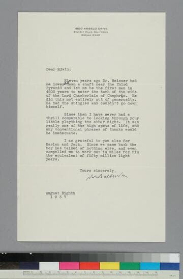 John Balderston, screenwriter, writes to EPH, thanking him for showing Balderston's family the telescope