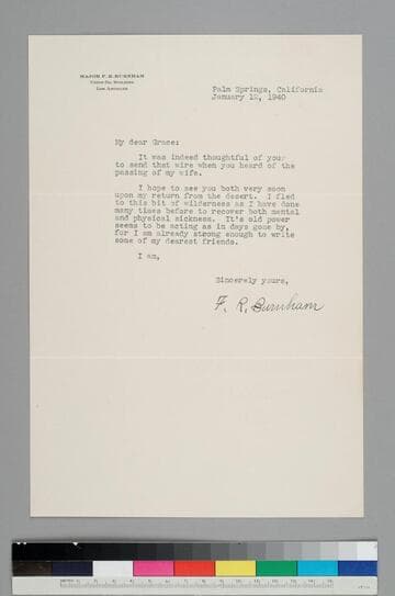 Frederick Burnham writes to GBH