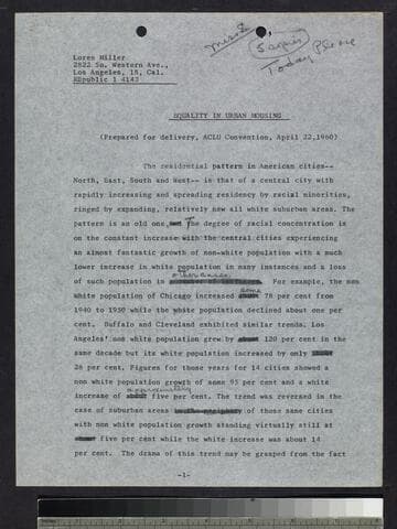 Speech: "Equality in Urban Housing"