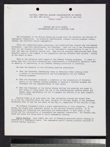 Housing and Civil Rights - Recommendations for a Platform Plank and others