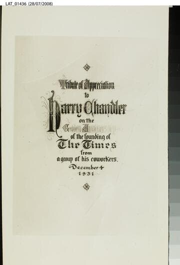 Title page from Harry Chandler tribute book