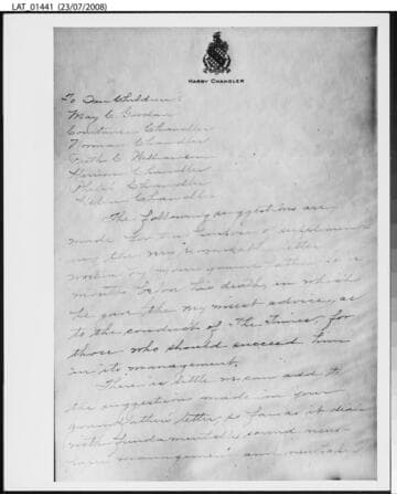 Harry Chandler & Marian Otis Chandler's "To our children" letter (page 1 of 3)