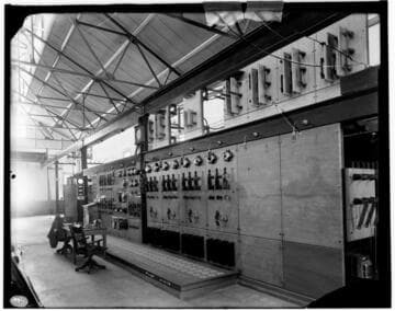 The switchboard in the power house at Santa Ana River #1 Hydro Plant