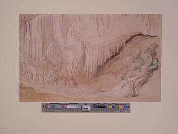 Three Men Sketching the Interior of a Cave