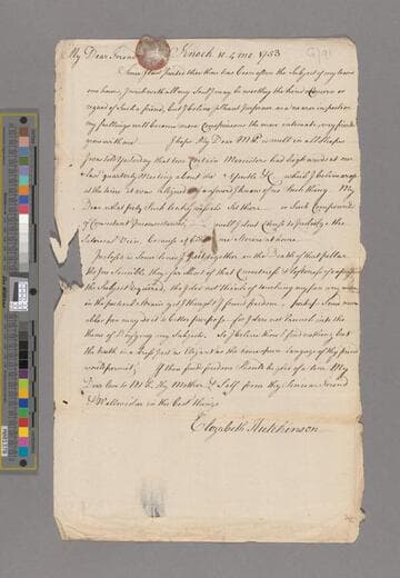 Hutchinson, Elizabeth. Letter to Elizabeth (Carleton) Shackleton