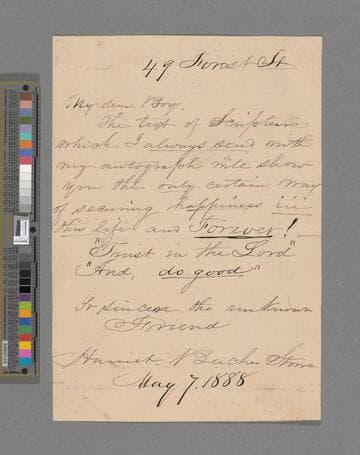 Stowe, Harriet Beecher. Letter to "My dear boy."