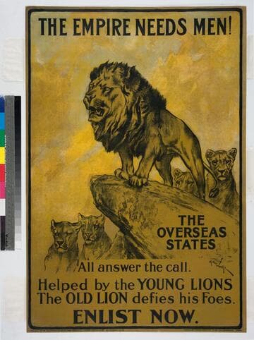 The empire needs men! The overseas states : all answer the call. Helped by the young lions the old lion defies his foes. Enlist now