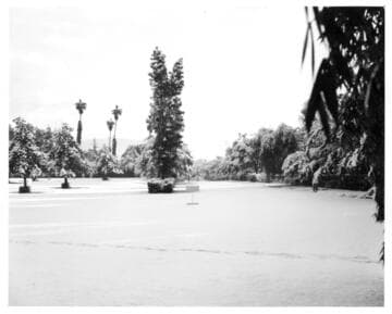 Parking lot of the San Marino Ranch after snowfall, January 11, 1949