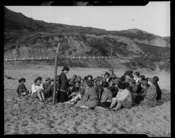 Group on the beach at Santa Monica Girl Scout camp
